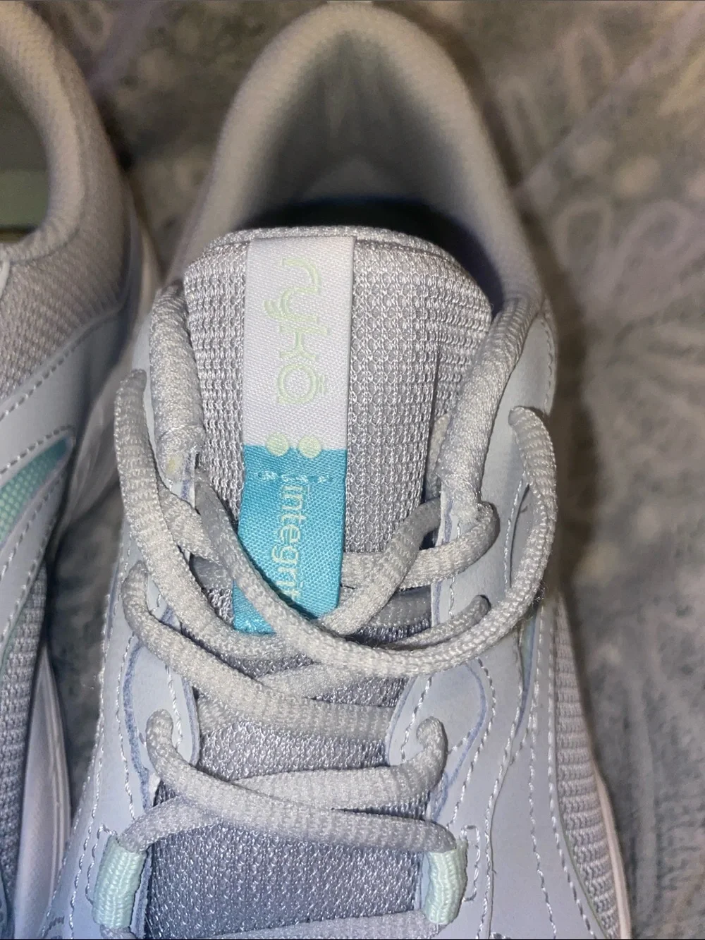Ryka Women’s Athletic Sneakers in White with Light Blue Accents